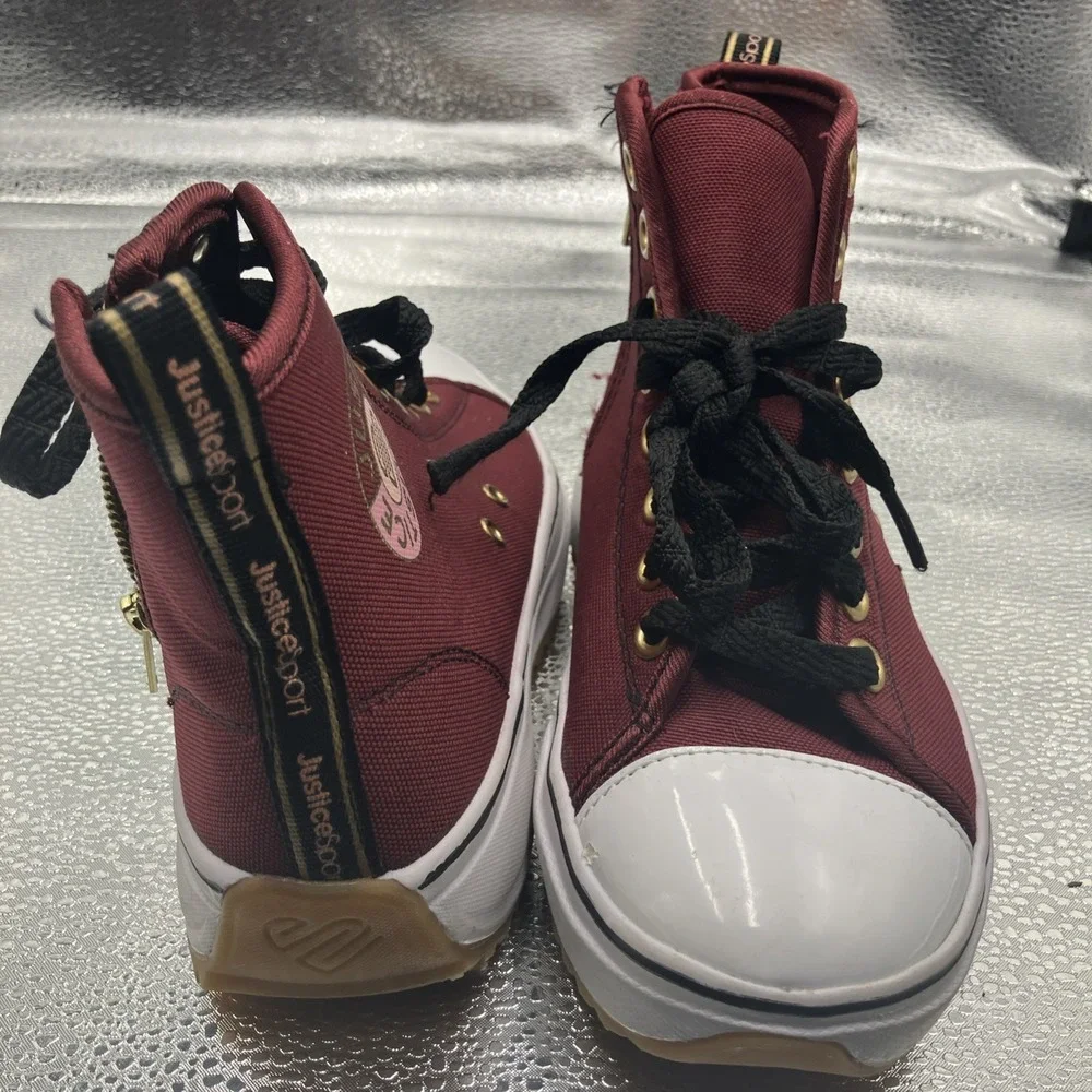 Justice Sport Kids Size 1 Y Sneakers - Zip Up High Top Platform Shoes - Unisex